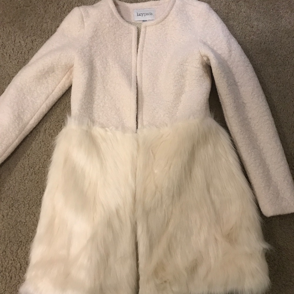 Cream peacoat with faux fur